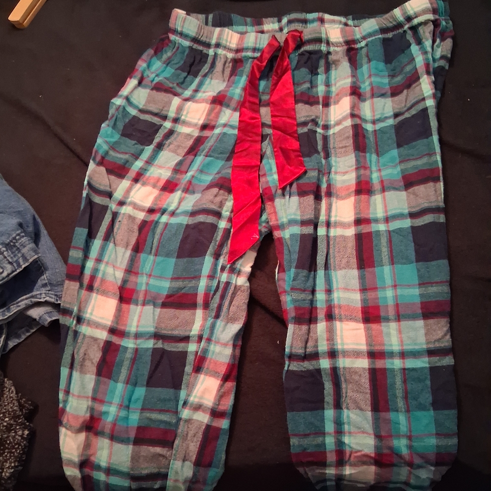 Nautica Plaid Pajama Bottoms with Pink Tie